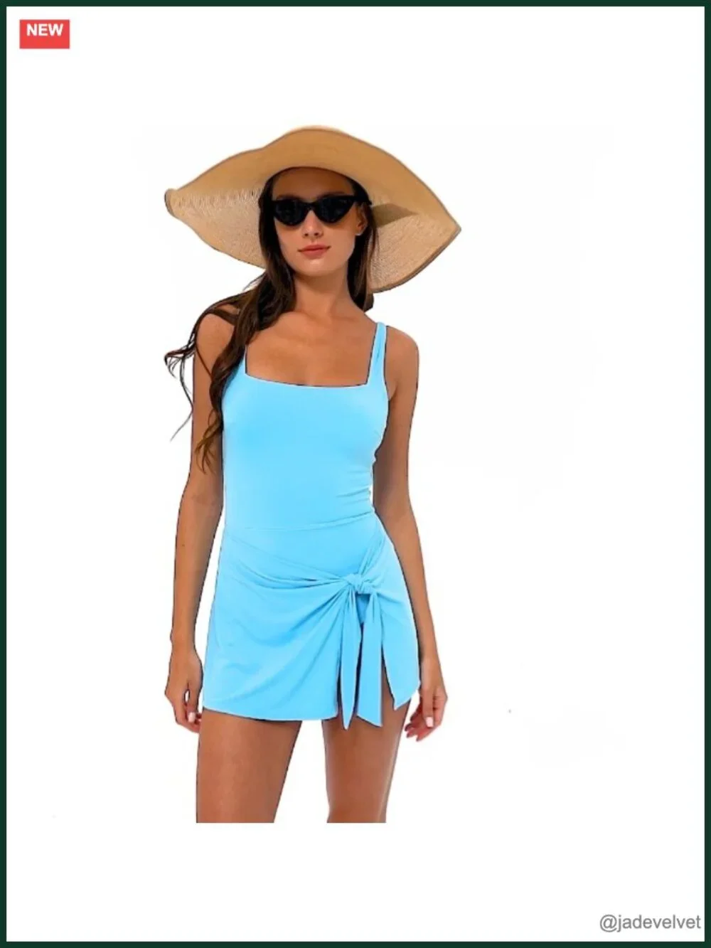 Square Neck Tummy Control One Piece Swim Dress with Wrap Skirt